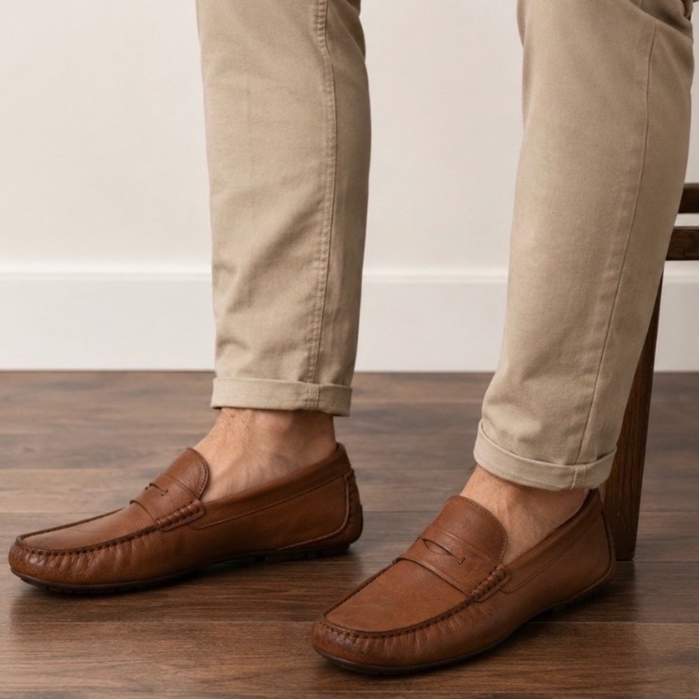 Hugo Boss Mens Brown Leather Driving Loafers Penny Moccasins Size 8